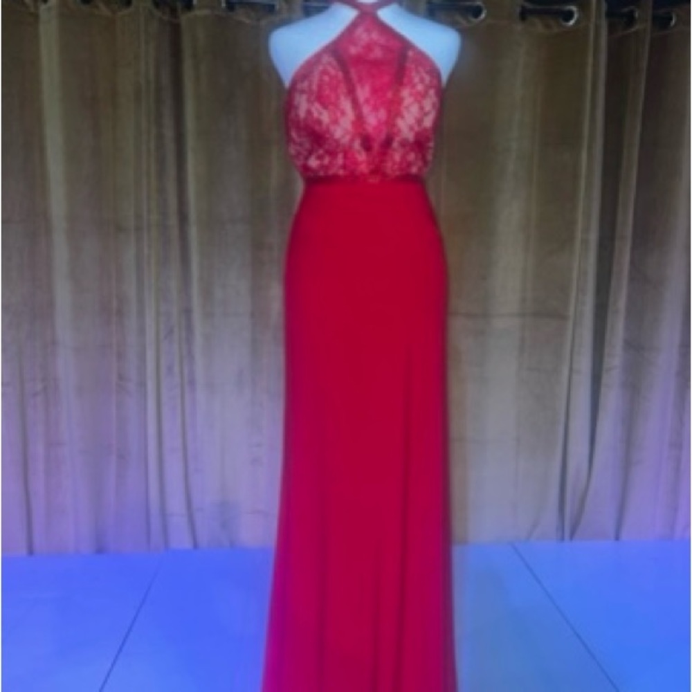 Sherri Hill Red Sleeveless Halter Gown